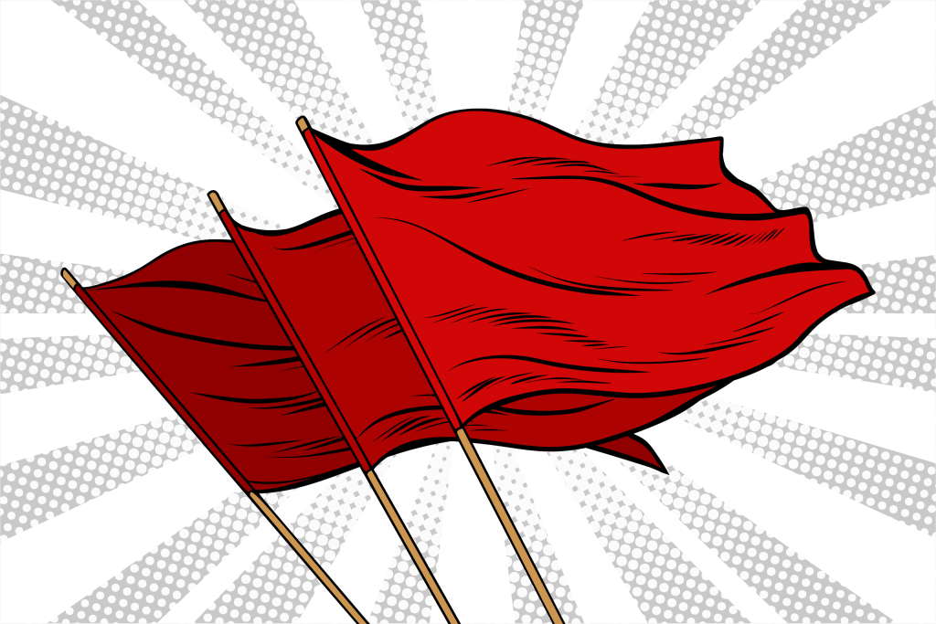 Propaganda illustration of three red flags.